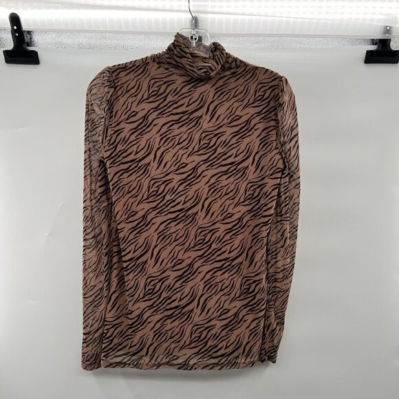 Jane & Delancey Animal Print Mock Neck Top Long Bishop Sleeve Brown Size Small - Picture 7 of 9